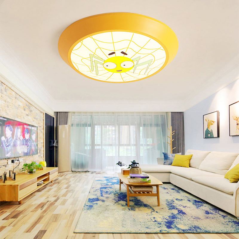 Yellow Round Ceiling Light with Spider Cartoon Acrylic Flush Mount Ceiling Light Yellow Clearhalo 'Ceiling Lights' 'Close To Ceiling Lights' 'Close to ceiling' 'Flush mount' Lighting' 197828