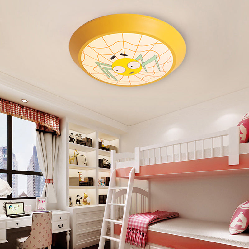 Yellow Round Ceiling Light with Spider Cartoon Acrylic Flush Mount Ceiling Light Clearhalo 'Ceiling Lights' 'Close To Ceiling Lights' 'Close to ceiling' 'Flush mount' Lighting' 197829