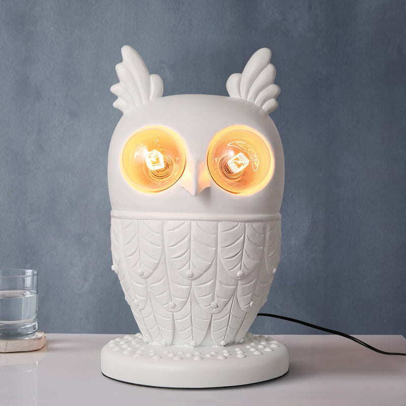 Resin Owl Table Light with Plug In Cord Two Lights Creative Table Lamp in White for Office Clearhalo 'Lamps' 'Table Lamps' Lighting' 197834