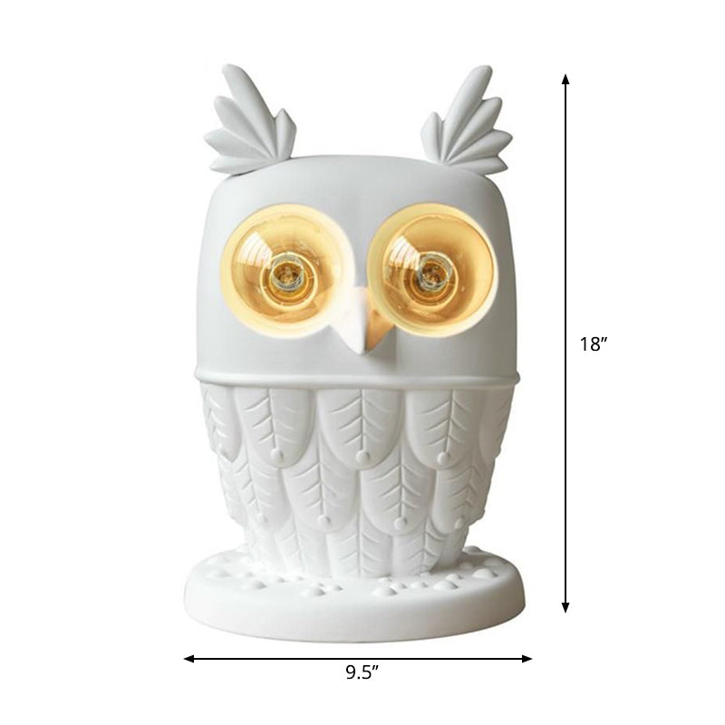 Resin Owl Table Light with Plug In Cord Two Lights Creative Table Lamp in White for Office Clearhalo 'Lamps' 'Table Lamps' Lighting' 197836