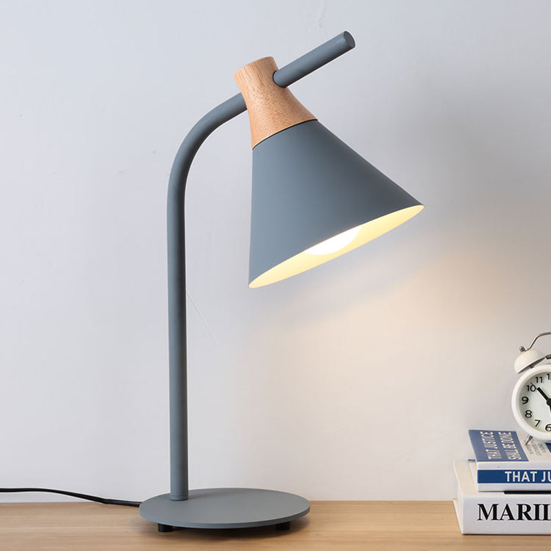 Nordic Style Cone Desk Light with Plug-In Cord Metal 1 Head Desk Lamp for Dormitory Bedroom Grey Clearhalo 'Lamps' 'Table Lamps' Lighting' 197843