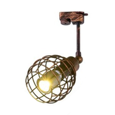 1 Head Semi Flush Mount with Wire Guard Wrought Iron Industrial Restaurant Ceiling Mounted Light in Black/White Rust Clearhalo 'Ceiling Lights' 'Close To Ceiling Lights' 'Close to ceiling' 'Semi-flushmount' Lighting' 19790