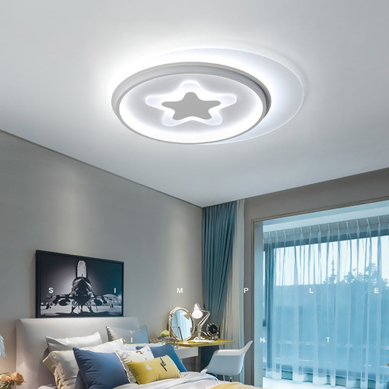 Modern Circle LED Flushmount Light with Star Acrylic Ceiling Lamp in White for Kid Bedroom White White Clearhalo 'Ceiling Lights' 'Close To Ceiling Lights' 'Close to ceiling' 'Flush mount' Lighting' 197909