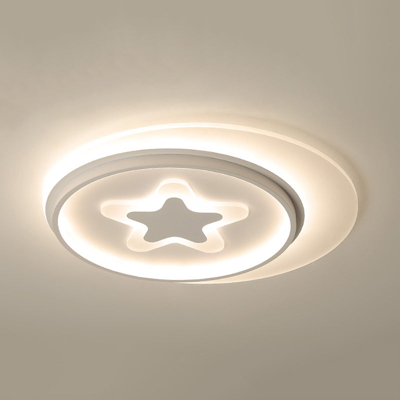 Modern Circle LED Flushmount Light with Star Acrylic Ceiling Lamp in White for Kid Bedroom White Warm Clearhalo 'Ceiling Lights' 'Close To Ceiling Lights' 'Close to ceiling' 'Flush mount' Lighting' 197910