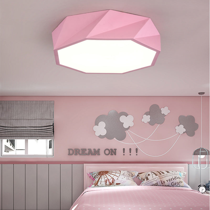 Facet Octagon Game Room Ceiling Light Acrylic Modern Flat LED Ceiling Mount Light Pink Clearhalo 'Ceiling Lights' 'Close To Ceiling Lights' 'Close to ceiling' 'Flush mount' Lighting' 197921