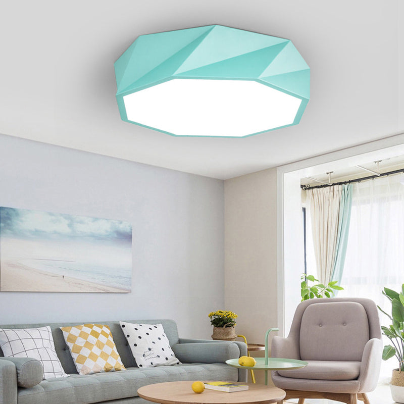 Facet Octagon Game Room Ceiling Light Acrylic Modern Flat LED Ceiling Mount Light Green Clearhalo 'Ceiling Lights' 'Close To Ceiling Lights' 'Close to ceiling' 'Flush mount' Lighting' 197924