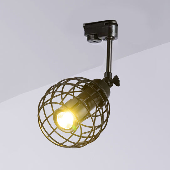 1 Head Semi Flush Mount with Wire Guard Wrought Iron Industrial Restaurant Ceiling Mounted Light in Black/White Black Clearhalo 'Ceiling Lights' 'Close To Ceiling Lights' 'Close to ceiling' 'Semi-flushmount' Lighting' 19793
