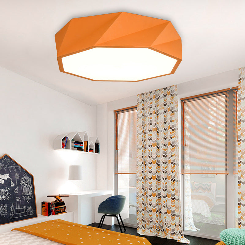 Facet Octagon Game Room Ceiling Light Acrylic Modern Flat LED Ceiling Mount Light Orange Clearhalo 'Ceiling Lights' 'Close To Ceiling Lights' 'Close to ceiling' 'Flush mount' Lighting' 197931