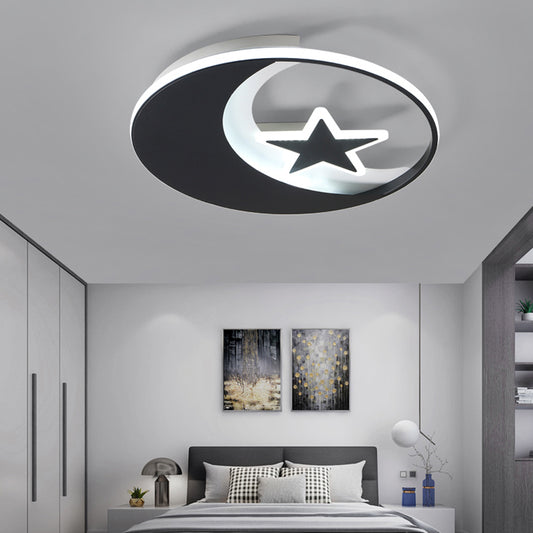 Cute Black LED Flush Ceiling Light Crescent Star Acrylic Ceiling Lamp for Boys Girls Bedroom Brown White Clearhalo 'Ceiling Lights' 'Close To Ceiling Lights' 'Close to ceiling' 'Flush mount' Lighting' 197933