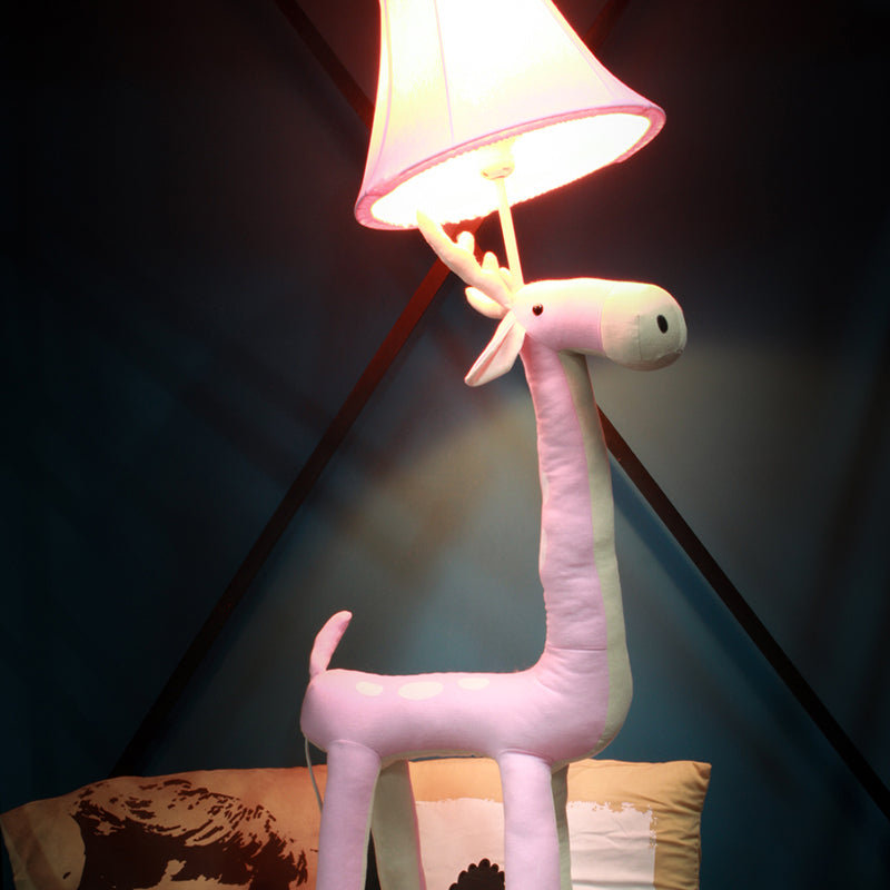 Cute Animal Floor Light One Light Fabric Floor Lamp with Bell Shade for Child Bedroom Kindergarten Pink Deer Clearhalo 'Floor Lamps' 'Lamps' Lighting' 197959