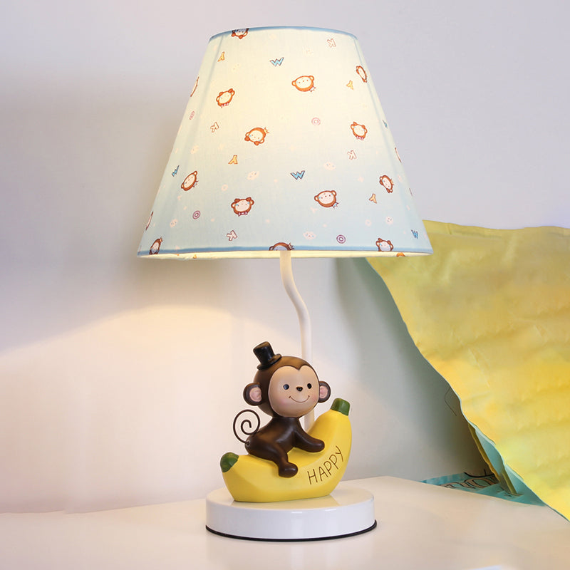 Fabric Floral Shade Table Light with Banana Monkey Kids Bedroom 1 Bulb Cartoon Reading Light in Beige Clearhalo 'Lamps' 'Table Lamps' Lighting' 197995