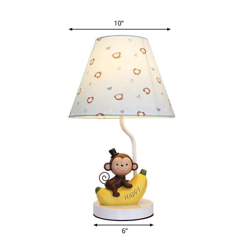 Fabric Floral Shade Table Light with Banana Monkey Kids Bedroom 1 Bulb Cartoon Reading Light in Beige Clearhalo 'Lamps' 'Table Lamps' Lighting' 197997