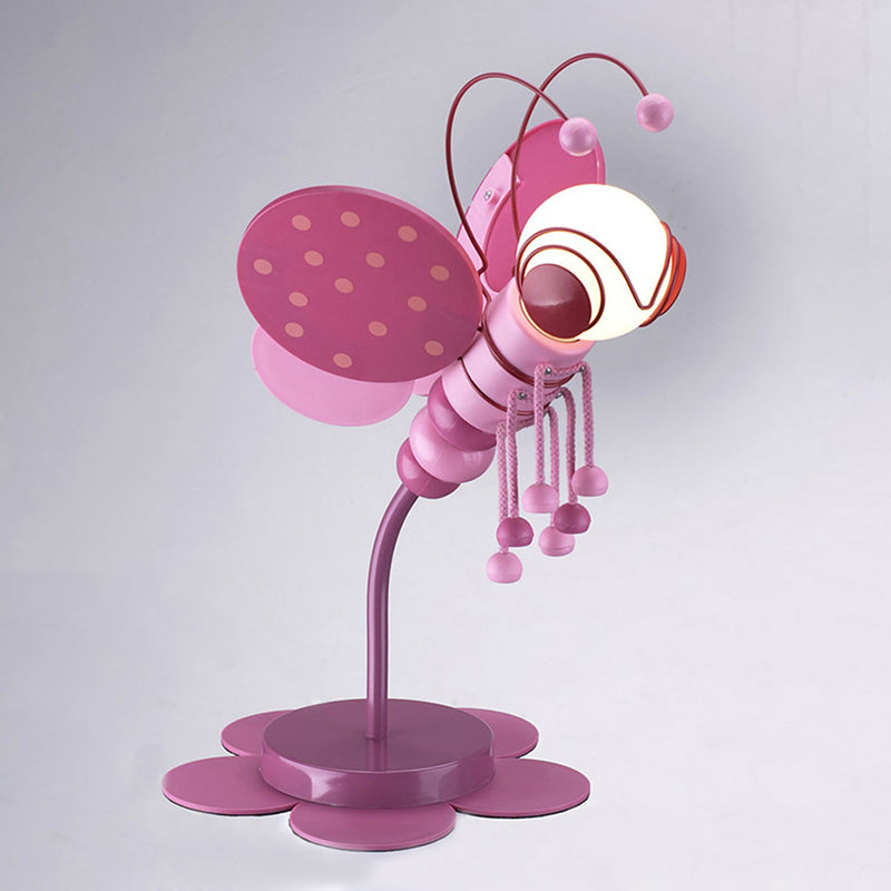 Cartoon Style Desk Lamp with Bee 1 Head Metal Reading Light for Child Bedroom Study Room Pink Clearhalo 'Lamps' 'Table Lamps' Lighting' 198022