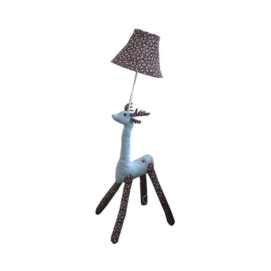 Fabric Reindeer Floor Light with Floral Shade 1 Light Animal Floor Light in Black Clearhalo 'Floor Lamps' 'Lamps' Lighting' 198036