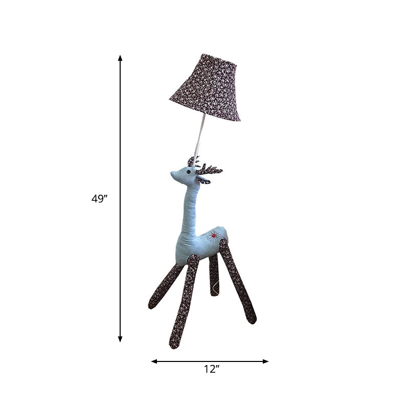 Fabric Reindeer Floor Light with Floral Shade 1 Light Animal Floor Light in Black Clearhalo 'Floor Lamps' 'Lamps' Lighting' 198037