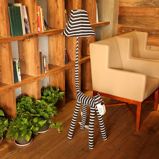 Creative Stripe Cat Floor Lamp with Shade Fabric Single Light Black Floor Light for Dining Room Black Clearhalo 'Floor Lamps' 'Lamps' Lighting' 198045