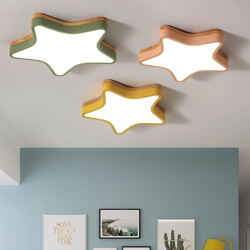 Acrylic Wood Star Flush Ceiling Light Cartoon LED Ceiling Light for Kindergarten Room Pink Clearhalo 'Ceiling Lights' 'Close To Ceiling Lights' 'Close to ceiling' 'Flush mount' Lighting' 198059