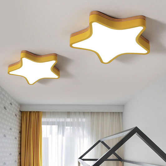 Acrylic Wood Star Flush Ceiling Light Cartoon LED Ceiling Light for Kindergarten Room Yellow Clearhalo 'Ceiling Lights' 'Close To Ceiling Lights' 'Close to ceiling' 'Flush mount' Lighting' 198066