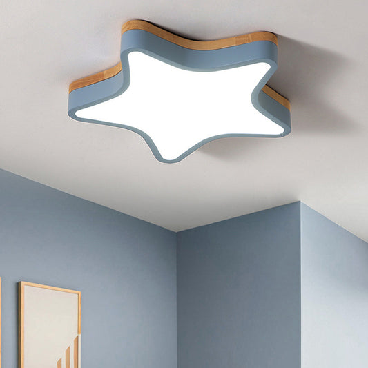 Acrylic Wood Star Flush Ceiling Light Cartoon LED Ceiling Light for Kindergarten Room Blue Clearhalo 'Ceiling Lights' 'Close To Ceiling Lights' 'Close to ceiling' 'Flush mount' Lighting' 198068