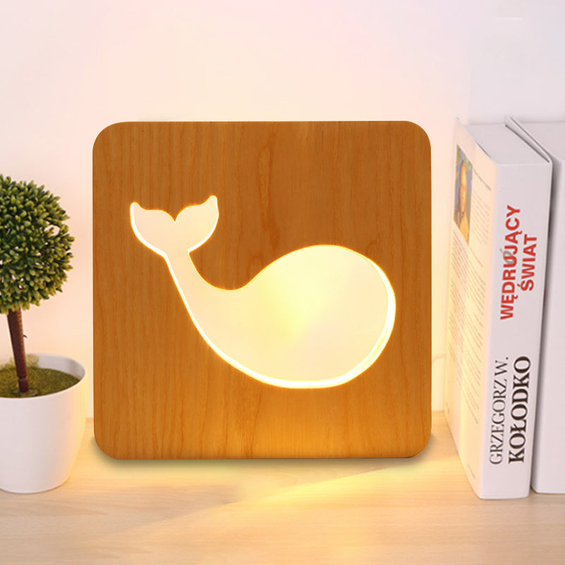 Beige Square Small Desk Light with Dolphin Modern Style Wood Table Light for Kid Bedroom Wood Clearhalo 'Lamps' 'Table Lamps' Lighting' 198070