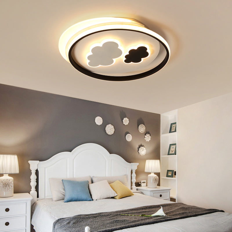 Black & White Cloud Ceiling Lamp Cartoon Acrylic LED Ceiling Mount Light for Kindergarten Black Warm Clearhalo 'Ceiling Lights' 'Close To Ceiling Lights' 'Close to ceiling' 'Flush mount' Lighting' 198095