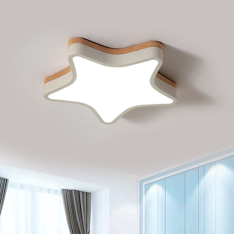 Nursing Room Star Flush Ceiling Fixture Acrylic & Wood Nordic Slim Panel Ceiling Lamp White 21.5" Clearhalo 'Ceiling Lights' 'Close To Ceiling Lights' 'Close to ceiling' 'Flush mount' Lighting' 198122