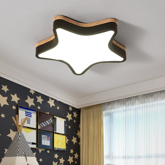 Nursing Room Star Flush Ceiling Fixture Acrylic & Wood Nordic Slim Panel Ceiling Lamp Black Clearhalo 'Ceiling Lights' 'Close To Ceiling Lights' 'Close to ceiling' 'Flush mount' Lighting' 198126