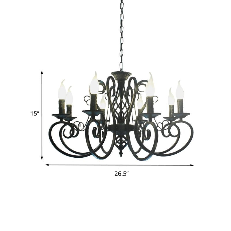 6/8-Bulb Ceiling Chandelier Minimalism Candle Style Metallic Hanging Light Kit with Swirled Arm in Black Clearhalo 'Ceiling Lights' 'Chandeliers' Lighting' options 1981633