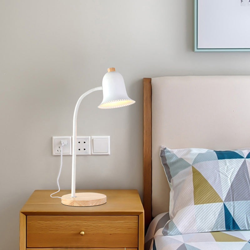 Metal Bell Small Reading Light Child Bedroom Single Head Nordic Style Desk Light White Clearhalo 'Lamps' 'Table Lamps' Lighting' 198168