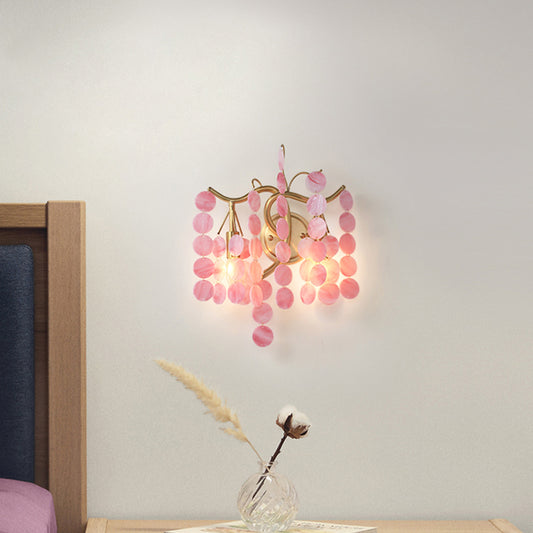 Modernism Branch Wall Light Fixture Metal 2-Head Bedroom Sconce Lighting in Brass with White/Pink/Blue Crystal Deco Clearhalo 'Wall Lamps & Sconces' 'Wall Lights' Lighting' 1981694