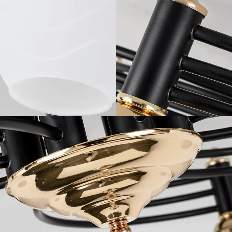 Black 3/6/8 Heads Semi Flush Mount Vintage Style White Glass Swirl Arm Designed Ceiling Light Fixture Clearhalo 'Ceiling Lights' 'Close To Ceiling Lights' 'Close to ceiling' 'Flush mount' Lighting' 1981751