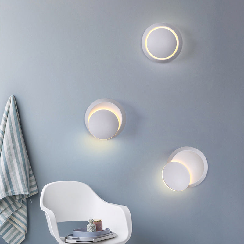 Moveable Moon Wall Light Nordic Metal Black/White/Pink LED Flush Mount Wall Sconce in White/Yellow Light Clearhalo 'Cast Iron' 'Glass' 'Industrial' 'Modern wall lights' 'Modern' 'Tiffany' 'Traditional wall lights' 'Wall Lamps & Sconces' 'Wall Lights' Lighting' 1981884