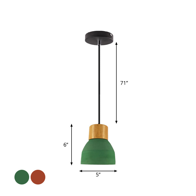 Cone/Bowl Cement Hanging Light Fixture Macaron Single-Bulb Green/Red Pendant Lamp with Wood Top Clearhalo 'Ceiling Lights' 'Modern Pendants' 'Modern' 'Pendant Lights' 'Pendants' Lighting' 1981893