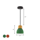 Cone/Bowl Cement Hanging Light Fixture Macaron Single-Bulb Green/Red Pendant Lamp with Wood Top Clearhalo 'Ceiling Lights' 'Modern Pendants' 'Modern' 'Pendant Lights' 'Pendants' Lighting' 1981893