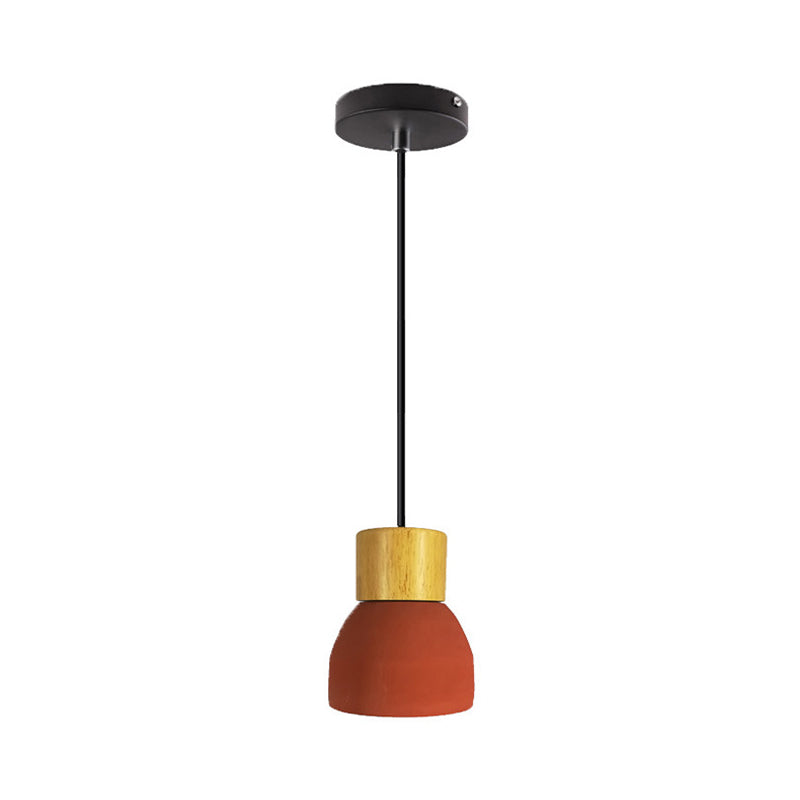 Cone/Bowl Cement Hanging Light Fixture Macaron Single-Bulb Green/Red Pendant Lamp with Wood Top Red A Clearhalo 'Ceiling Lights' 'Modern Pendants' 'Modern' 'Pendant Lights' 'Pendants' Lighting' 1981894