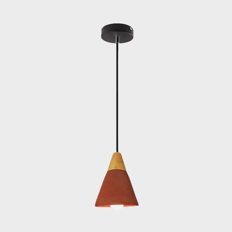 Cone/Bowl Cement Hanging Light Fixture Macaron Single-Bulb Green/Red Pendant Lamp with Wood Top Clearhalo 'Ceiling Lights' 'Modern Pendants' 'Modern' 'Pendant Lights' 'Pendants' Lighting' 1981899