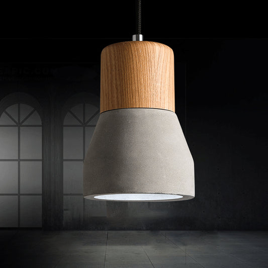 Bottle Shaped Kitchen Bar Drop Pendant Nordic Cement 1 Bulb Grey and Wood Hanging Ceiling Light Clearhalo 'Ceiling Lights' 'Modern Pendants' 'Modern' 'Pendant Lights' 'Pendants' Lighting' 1981905