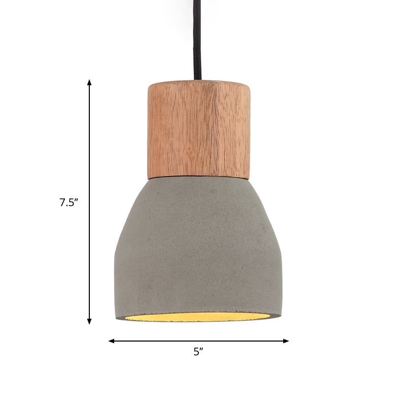 Bottle Shaped Kitchen Bar Drop Pendant Nordic Cement 1 Bulb Grey and Wood Hanging Ceiling Light Clearhalo 'Ceiling Lights' 'Modern Pendants' 'Modern' 'Pendant Lights' 'Pendants' Lighting' 1981907