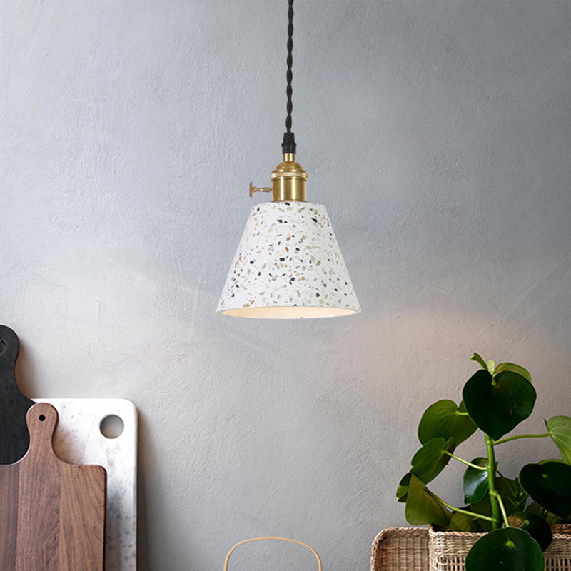 Nordic 1-Bulb Hanging Pendant White Disc/Cone/Cylinder Suspension Lighting with Terrazzo Shade White A Clearhalo 'Ceiling Lights' 'Modern Pendants' 'Modern' 'Pendant Lights' 'Pendants' Lighting' 1981908