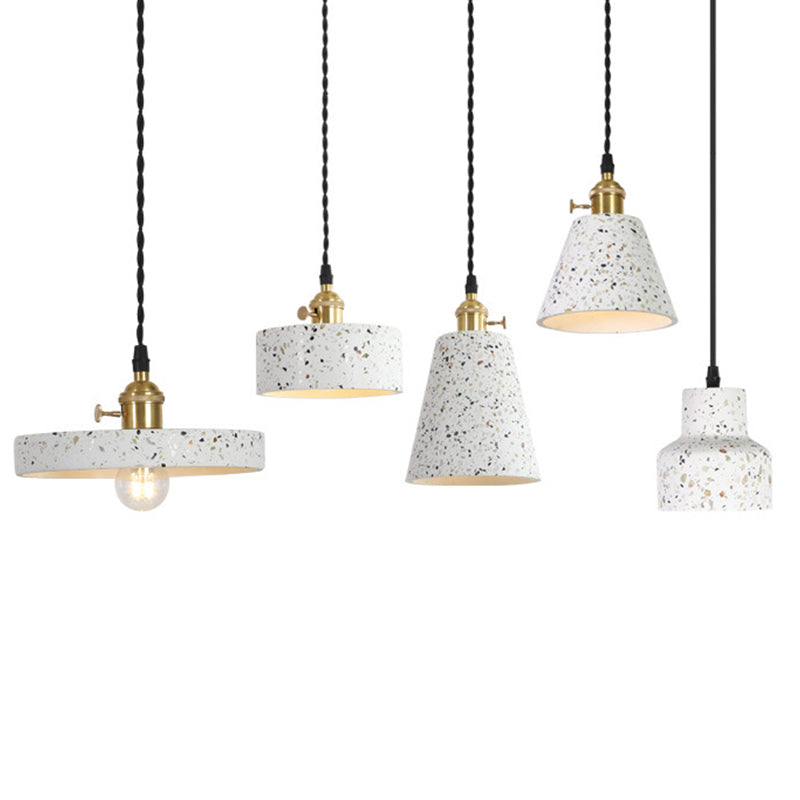 Nordic 1-Bulb Hanging Pendant White Disc/Cone/Cylinder Suspension Lighting with Terrazzo Shade Clearhalo 'Ceiling Lights' 'Modern Pendants' 'Modern' 'Pendant Lights' 'Pendants' Lighting' 1981909