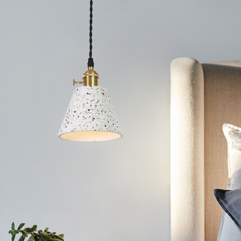 Nordic 1-Bulb Hanging Pendant White Disc/Cone/Cylinder Suspension Lighting with Terrazzo Shade Clearhalo 'Ceiling Lights' 'Modern Pendants' 'Modern' 'Pendant Lights' 'Pendants' Lighting' 1981910