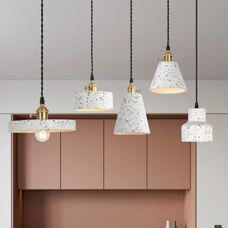 Nordic 1-Bulb Hanging Pendant White Disc/Cone/Cylinder Suspension Lighting with Terrazzo Shade Clearhalo 'Ceiling Lights' 'Modern Pendants' 'Modern' 'Pendant Lights' 'Pendants' Lighting' 1981913