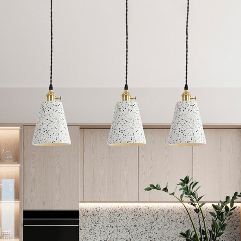 Nordic 1-Bulb Hanging Pendant White Disc/Cone/Cylinder Suspension Lighting with Terrazzo Shade White D Clearhalo 'Ceiling Lights' 'Modern Pendants' 'Modern' 'Pendant Lights' 'Pendants' Lighting' 1981914