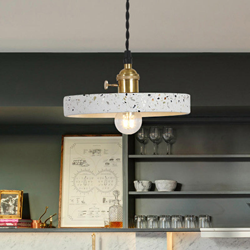 Nordic 1-Bulb Hanging Pendant White Disc/Cone/Cylinder Suspension Lighting with Terrazzo Shade White C Clearhalo 'Ceiling Lights' 'Modern Pendants' 'Modern' 'Pendant Lights' 'Pendants' Lighting' 1981920
