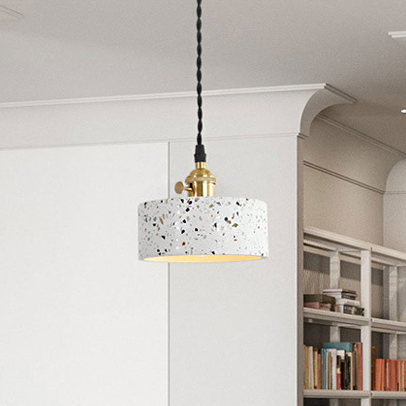 Nordic 1-Bulb Hanging Pendant White Disc/Cone/Cylinder Suspension Lighting with Terrazzo Shade White E Clearhalo 'Ceiling Lights' 'Modern Pendants' 'Modern' 'Pendant Lights' 'Pendants' Lighting' 1981923