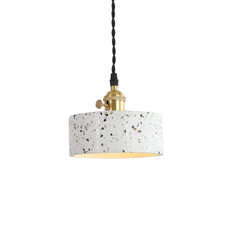 Nordic 1-Bulb Hanging Pendant White Disc/Cone/Cylinder Suspension Lighting with Terrazzo Shade Clearhalo 'Ceiling Lights' 'Modern Pendants' 'Modern' 'Pendant Lights' 'Pendants' Lighting' 1981924