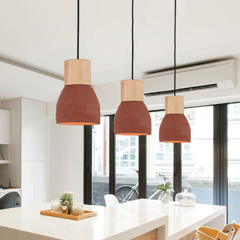 Black/Red/Green Bowl Small Drop Pendant Nordic 1 Head Cement Ceiling Hang Light with Wood Socket Red Clearhalo 'Ceiling Lights' 'Modern Pendants' 'Modern' 'Pendant Lights' 'Pendants' Lighting' 1981932