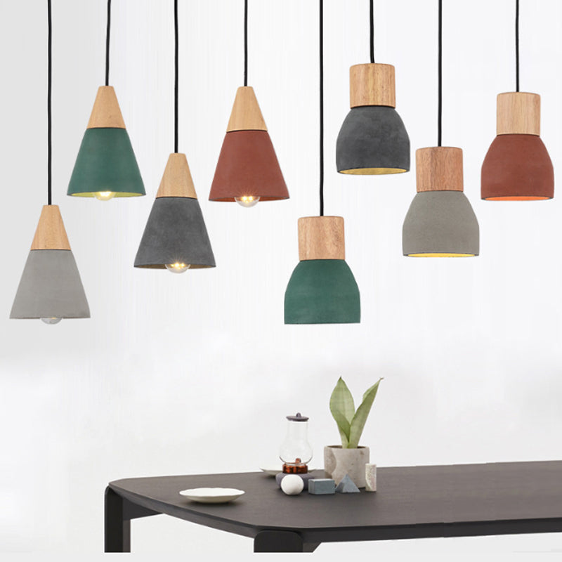 Black/Red/Green Bowl Small Drop Pendant Nordic 1 Head Cement Ceiling Hang Light with Wood Socket Clearhalo 'Ceiling Lights' 'Modern Pendants' 'Modern' 'Pendant Lights' 'Pendants' Lighting' 1981933