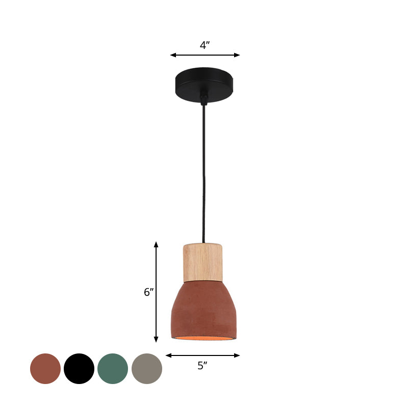 Black/Red/Green Bowl Small Drop Pendant Nordic 1 Head Cement Ceiling Hang Light with Wood Socket Clearhalo 'Ceiling Lights' 'Modern Pendants' 'Modern' 'Pendant Lights' 'Pendants' Lighting' 1981935