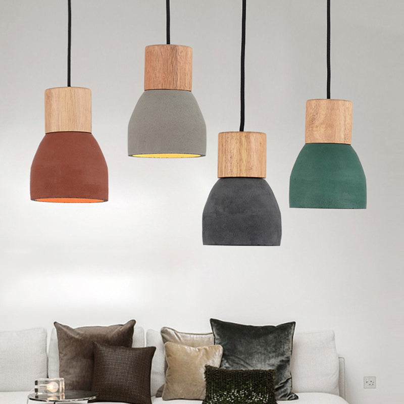 Black/Red/Green Bowl Small Drop Pendant Nordic 1 Head Cement Ceiling Hang Light with Wood Socket Black Clearhalo 'Ceiling Lights' 'Modern Pendants' 'Modern' 'Pendant Lights' 'Pendants' Lighting' 1981936